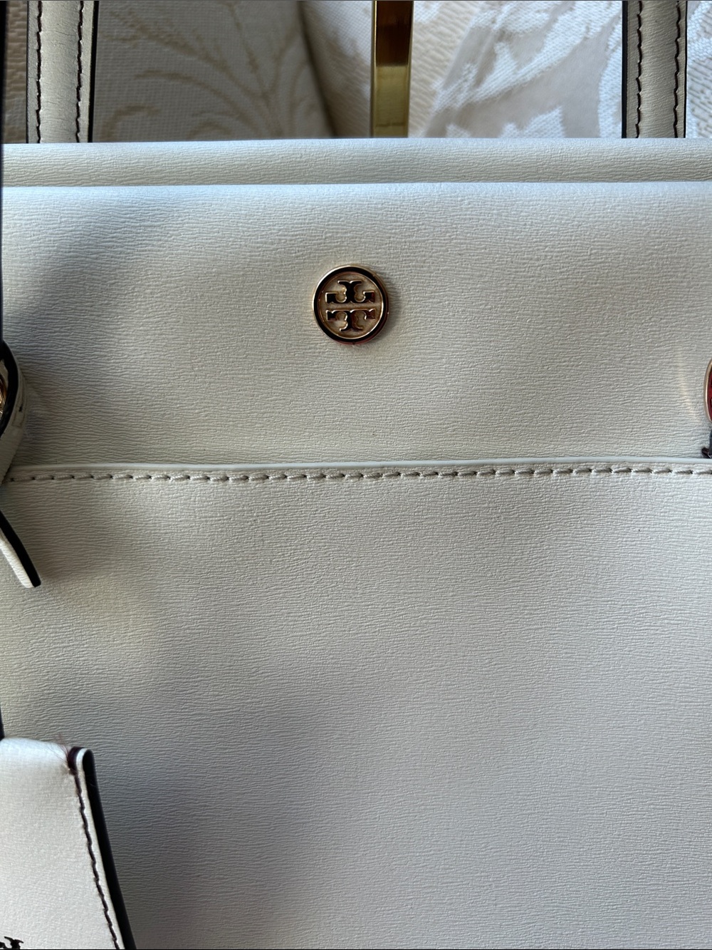 Tory Burch Robinson Cream Leather Double-Handle Tote with Gold Accents - Picture 9 of 14